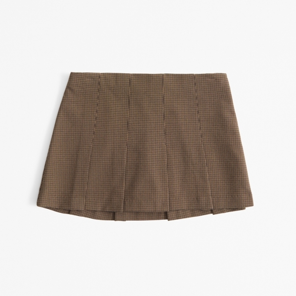 Abercrombie & Fitch Mid Ride Pleated Mini Skort Skirt Brown Plaid Size L